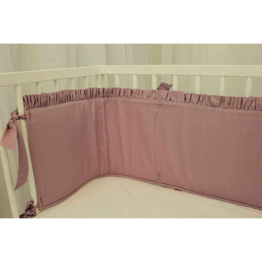 Dusty lilac cot bumper with ruffles | Žirniukas