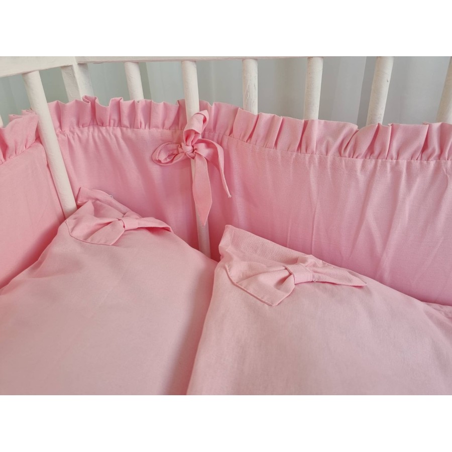 Pink cot bumper with ruffles | Žirniukas