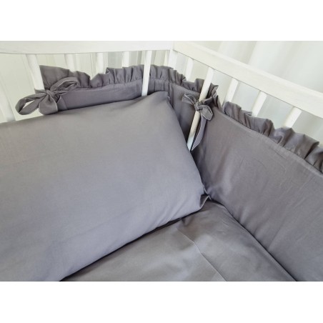 Graphite grey cot bumper with ruffles | Žirniukas
