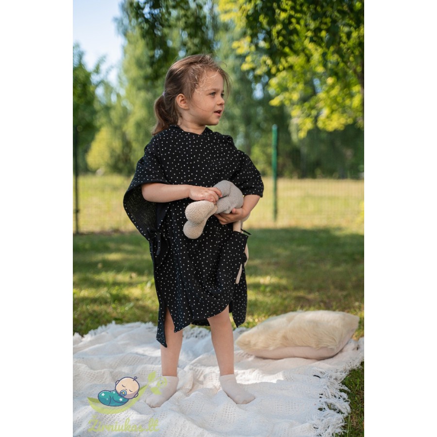 Muslin poncho (black with polka dots) | Žirniukas
