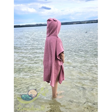 Pink muslin poncho with ears (polka dots) | Žirniukas