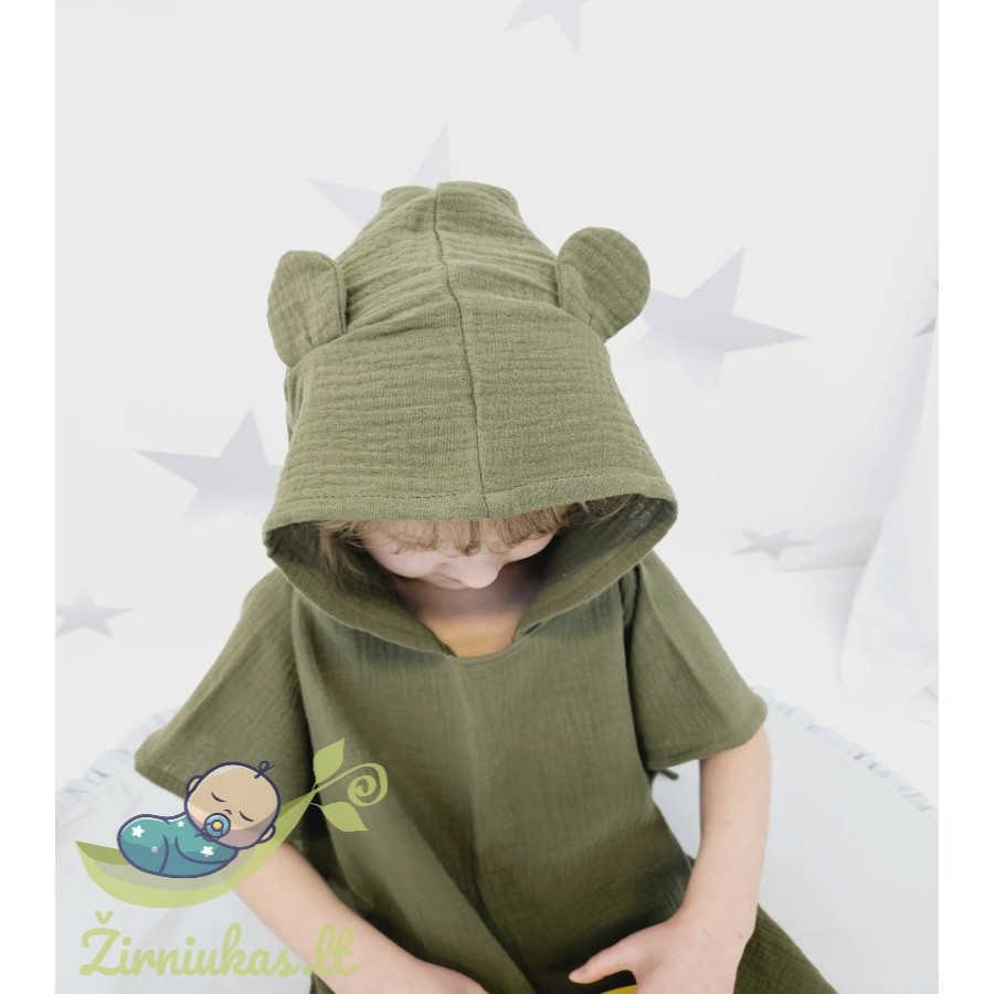 Khaki muslin poncho with ears | Žirniukas