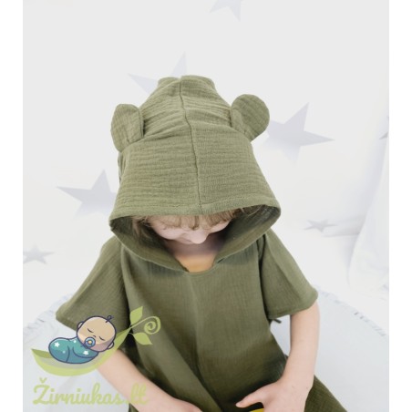 Khaki muslin poncho with ears | Žirniukas