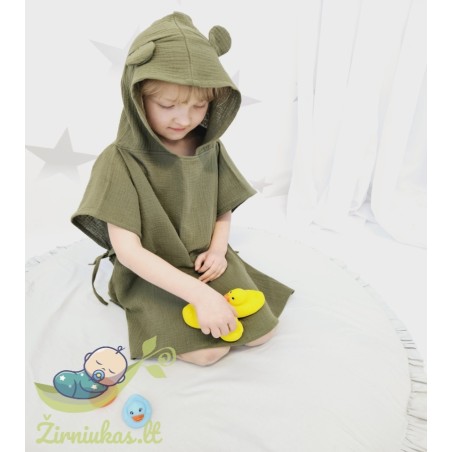 Khaki muslin poncho with ears | Žirniukas