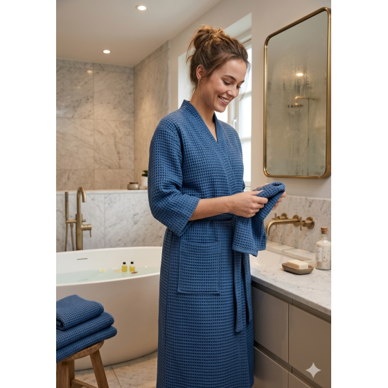 Blue women's cotton robe | Žirniukas